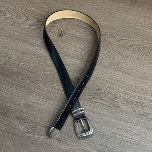 Streets Ahead Black Croc-Embossed Leather Belt with Silver Buckle